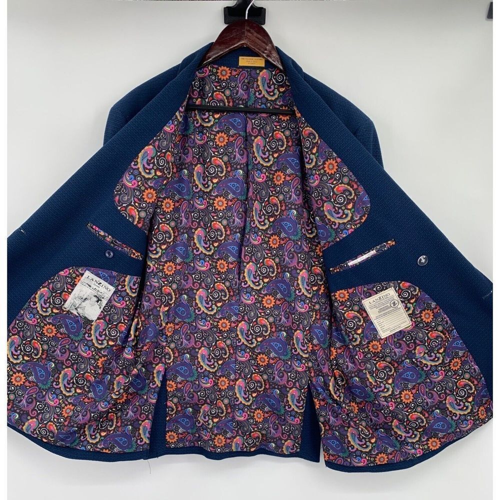 Lanzino Men's Blazer Blue Texture with Colored Flower Lining Size XXL - Picture 8 of 16